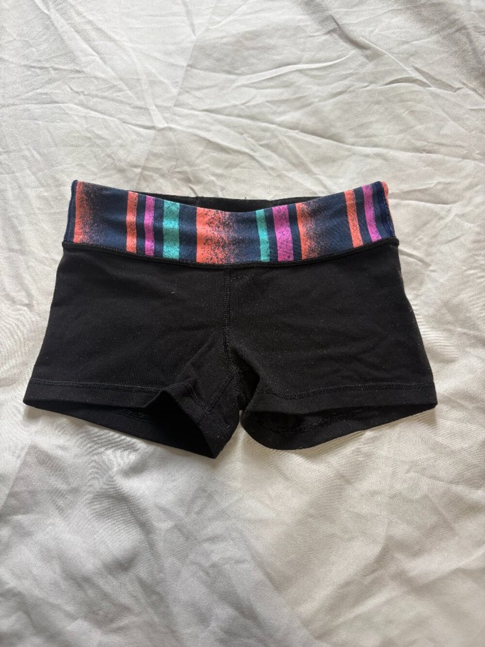 Ivivva Black Athletic Shorts with Multicolor Striped Waistband - size 10